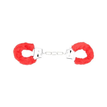 a pair of handcuffs with red fur on them